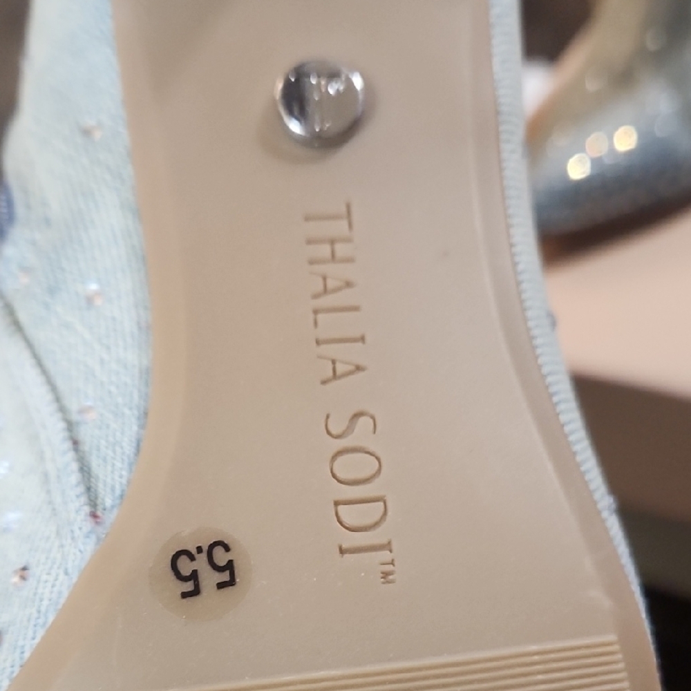 (Cute With Shorts Or Skirt!) Sodi Light Blue Rhinestone Heeled Boots - Picture 3 of 4